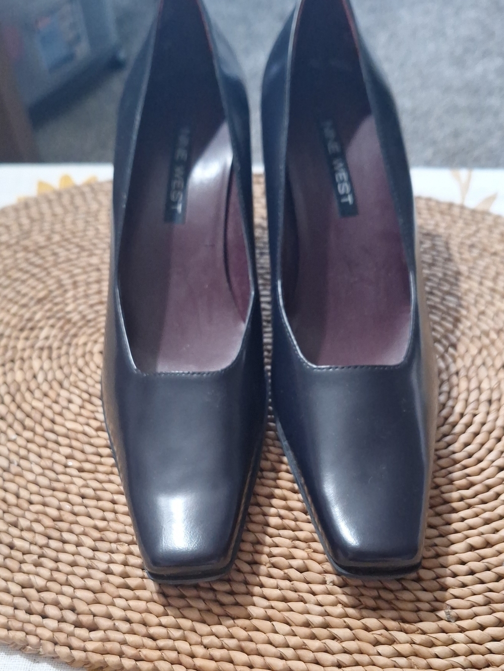 Nine West Black Square-Toe Leather Pumps